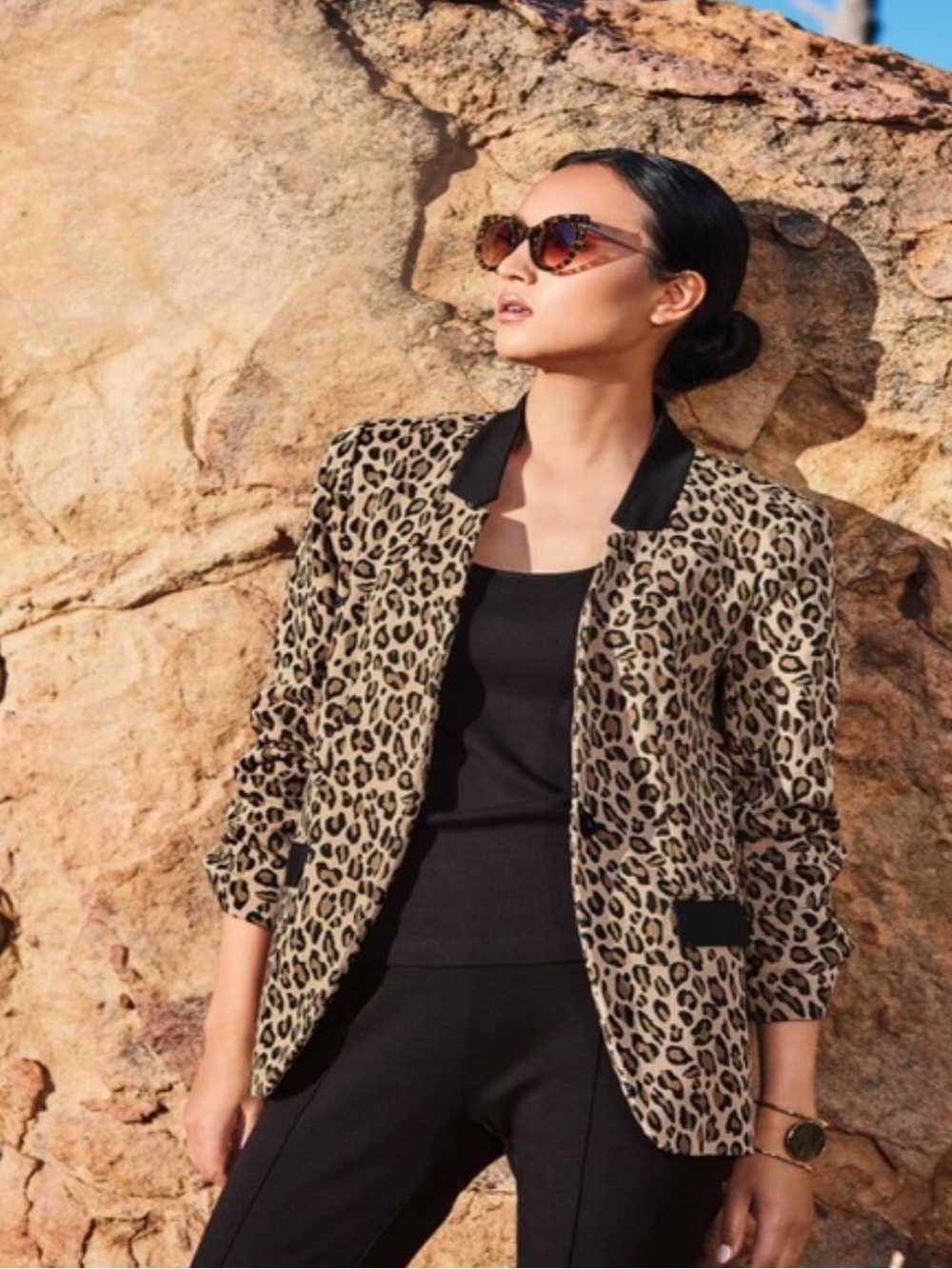 Joan Vass Tan and Black Leopard-Print Blazer